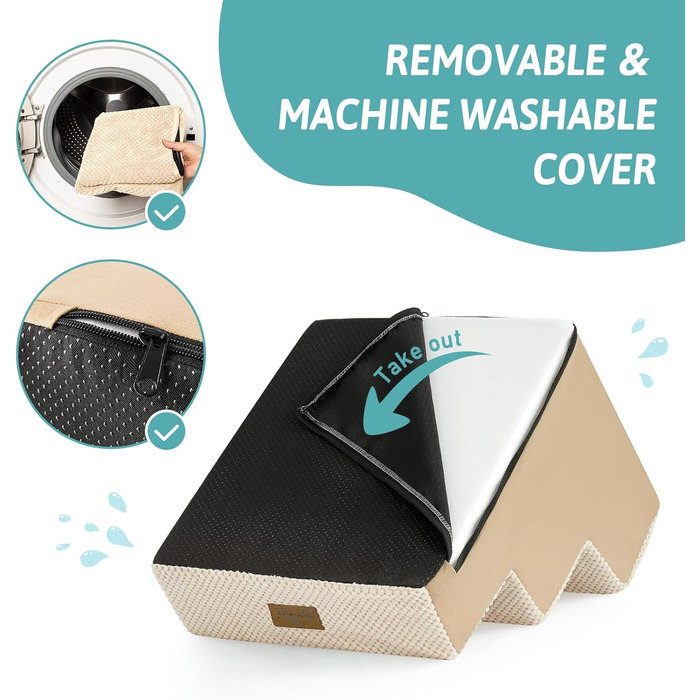 Сходинка для собак маленьких порід, 3 сходинки, знімний чохол, 60x5x5 см (бежевий), 40x45x35 см