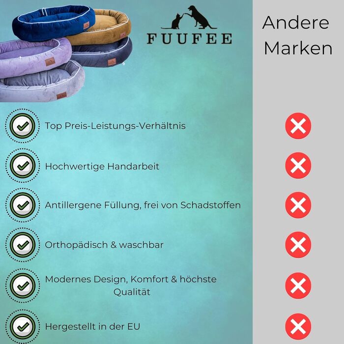 Ортопедичне ліжко для собак середніх порід 95x65 см, бежеве