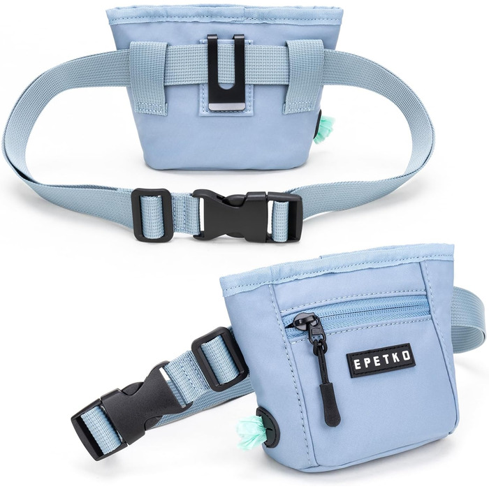 Сумка для ласощів для собак з металевим кліпом для пояса, міцна застібка-магніт, велика місткість, диспенсер для пакетів для вигулу (Світло-блакитний)