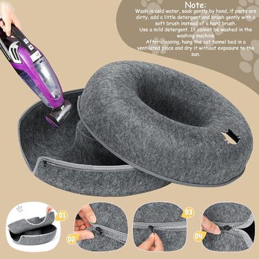 Туннель для котів KunpengZen, філцевий, з шурхотливим елементом, 50 см, темно-сірий. Підходить для котів, кроликів, цуценят до 4 кг