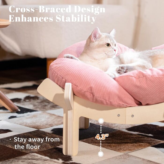 Кішка-софа CheerPals у формі квітки, 55x55 см, рожева. М'яке ліжко для котів з пружним наповнювачем. Меблі для котів для сну та відпочинку.