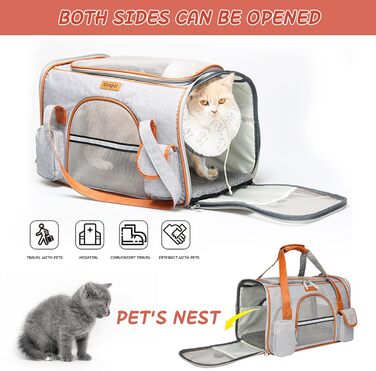 Переноска для котів і собак PETCUTE, складана, знімний килимок, дихаюча сумка для тварин із відбивною смугою, регульований плечовий ремінь, дозволено для авіаперельотів