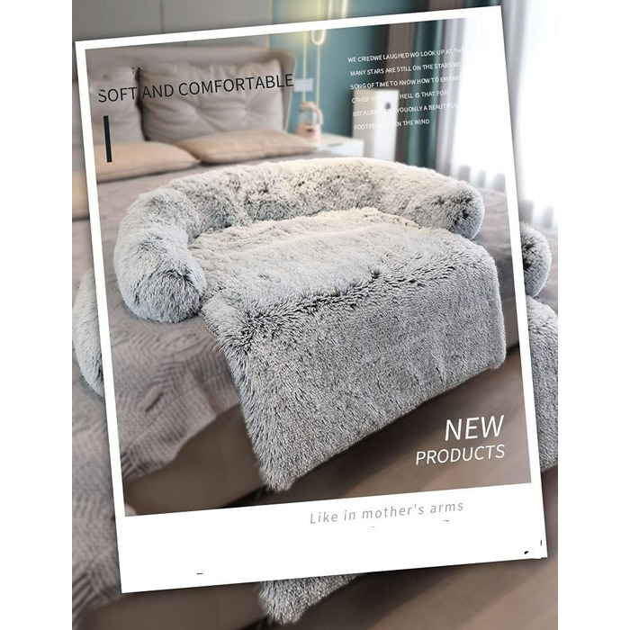 М'яка плюшеві килимки для собак на диван, заспокійливе ліжко для собак, ультрам'яке хутро для домашніх тварин, м'яке, можна прати, подушка, захист меблів, ліжко для собак та котів (M, світло-сірий)