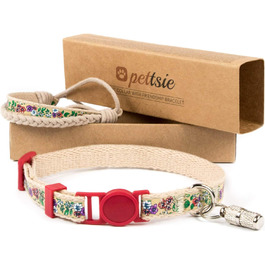 Нашийник для кота Pettsie з безпечною застібкою та браслетом дружби, міцна бавовна, D-подібне кільце для аксесуарів, регульований розмір 19-29 см, червоний