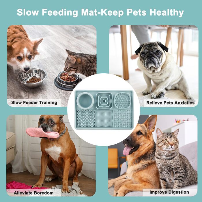 Килимок для собак та котів з силікону Slow Feeder з присосками, для заспокоєння та збагачення кормом (йогурт, арахісова паста), легко миється, для великих порід, зелений 12' x 8' (блакитний, 12' x 8')