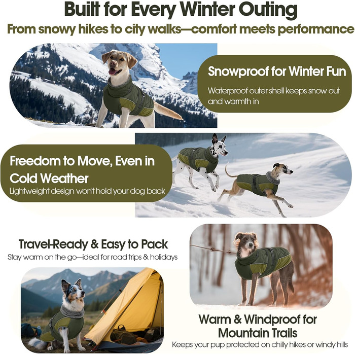 Водонепроникний зимовий теплий одяг для собак QBLEEV - теплий пуховик з флісу, зручний комір-стійка, для холодної погоди, розмір XXX-Large, зелений