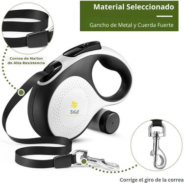 Висувна поводок для собак, 3 м, для малих, середніх та великих собак, ергономічна ручка, до 15 кг, білий, S