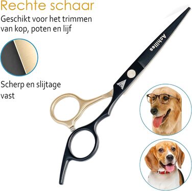 Професійний набір ножиць для собак Achilles 6 дюймів - чорний та золотий