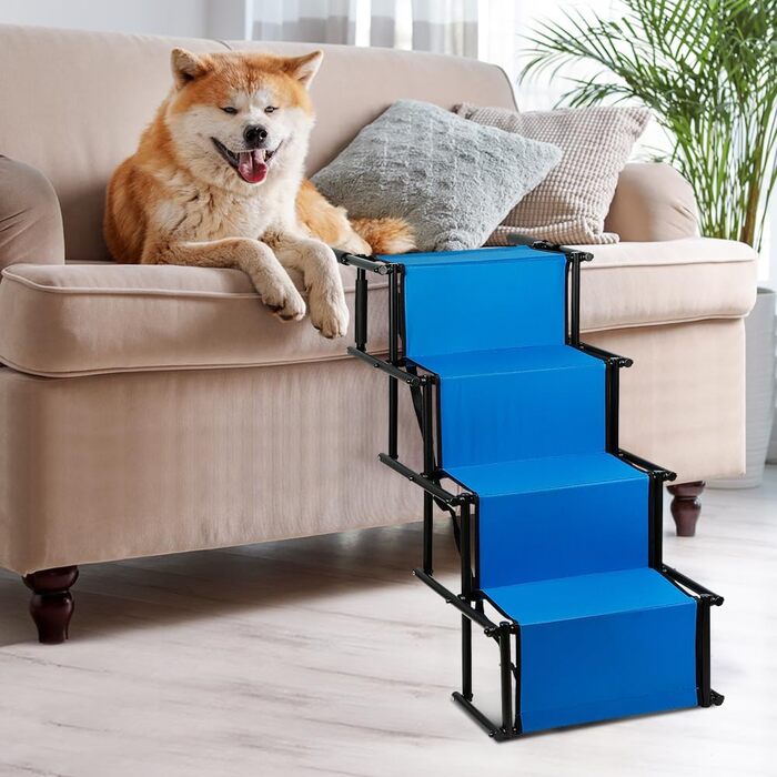 Складана та регульована рампа для собак великих та малих порід, сходи для домашніх тварин, 75 кг, акумуляторна, для всіх автомобілів (Блакитна)