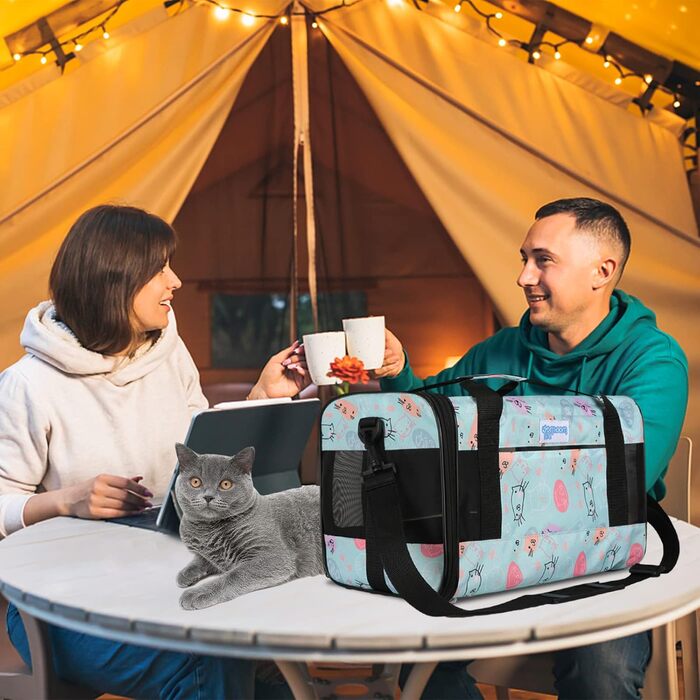 PETCUTE Транспортна сумка для котів та собак, складана переноска для тварин, з регульованим плечовим ременем, схвалена авіакомпаніями, дихаюча, знімний килимок, небесно-блакитний (M, світло-блакитний)