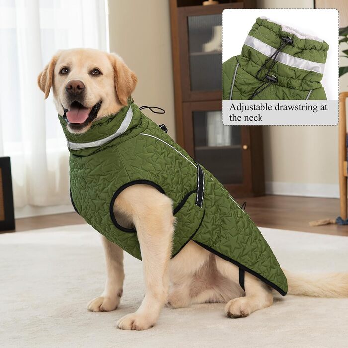 Водонепроникна куртка для собак на зиму: тепла, з підкладкою з флісу, з отвором для повідка, для малих, середніх та великих собак (XL, зелена)
