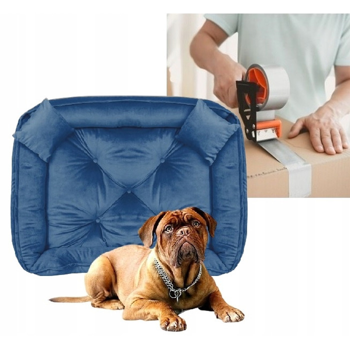 Велюрова лежанка для собак Royal Dog, прямокутна, синя, розмір L