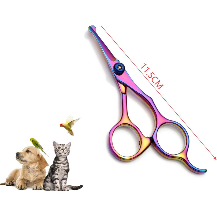 Професійна 5-в-1 фен-щітка для собак, з нержавіючої сталі, з безпечними закругленими кінцями, пряма та філірувальна/вигнута ножиці, плоска ножиця/ножиці для зубів, гребінець