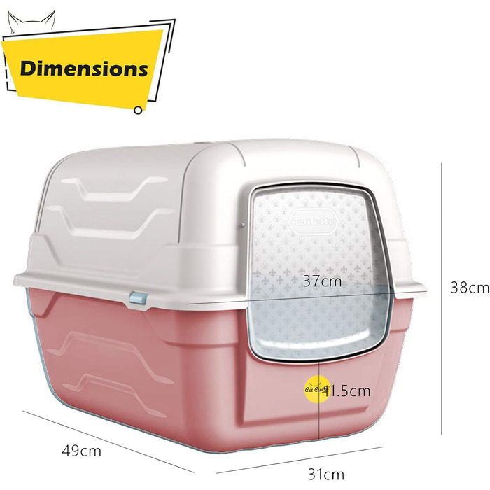 Туалет для котів Cat Centre з кришкою, лотком, дверцятами, совком та вугільним фільтром. Рожевий, 52x40x40 см / 55x40x40 см