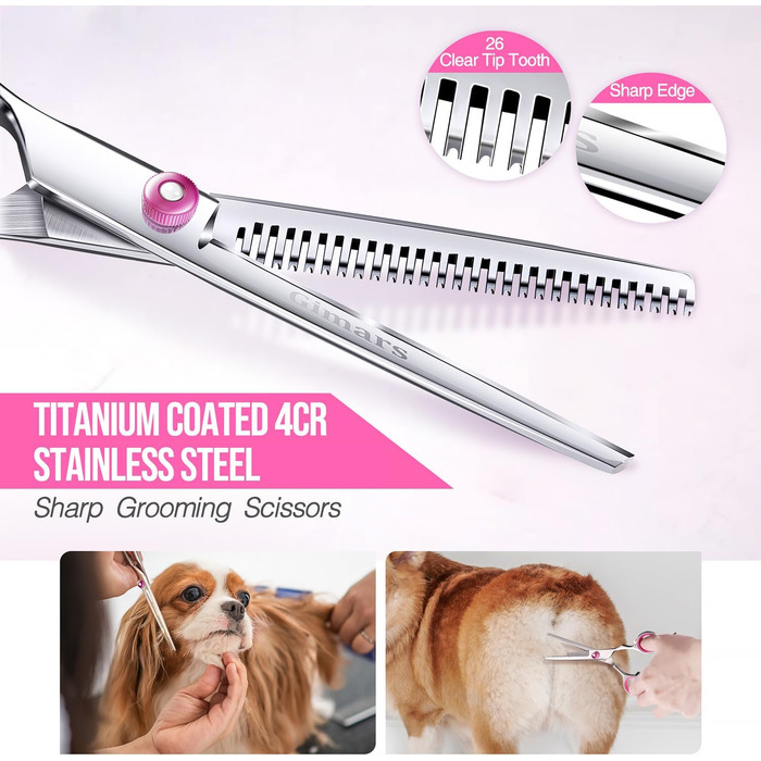 Набір професійних ножиць для грумінгу собак Gimars, 4CR, з безпечними закругленими кінцями, титанове покриття, для стрижки та грумінгу, чорний (рожевий, 5-в-1)