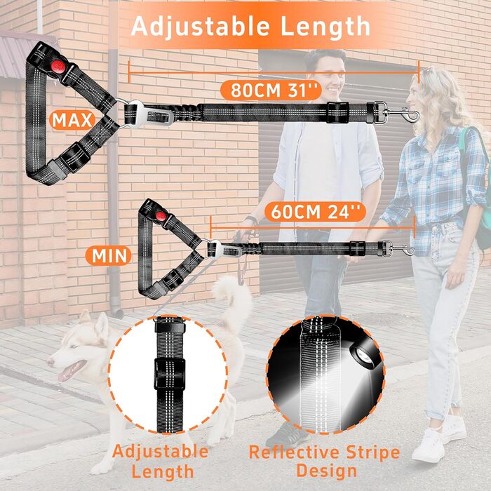 Набір автомобільних ременів безпеки для собак Seyezo (2 шт.), рожево-чорний, регульовані, світловідбиваючі