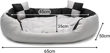 Кіжувалка для собак Lionto 4-в-1 з двостороннім подушкою з міцного Оксфорду, 65x50 см, для котів та собак всіх розмірів, з глибоким входом, включає декоративну подушку, водовідштовхувальна, сіра/чорна, розміри 65x50x20 см