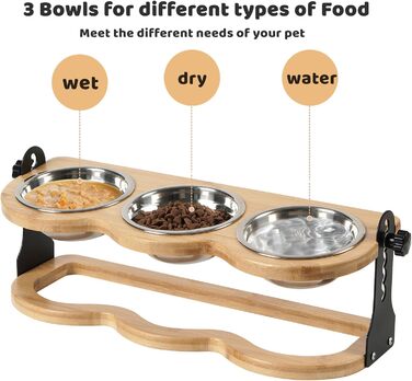 Набір мисок для котів та цуценят 3 шт. з регульованою висотою - Ергономічна годівниця з нержавіючої сталі