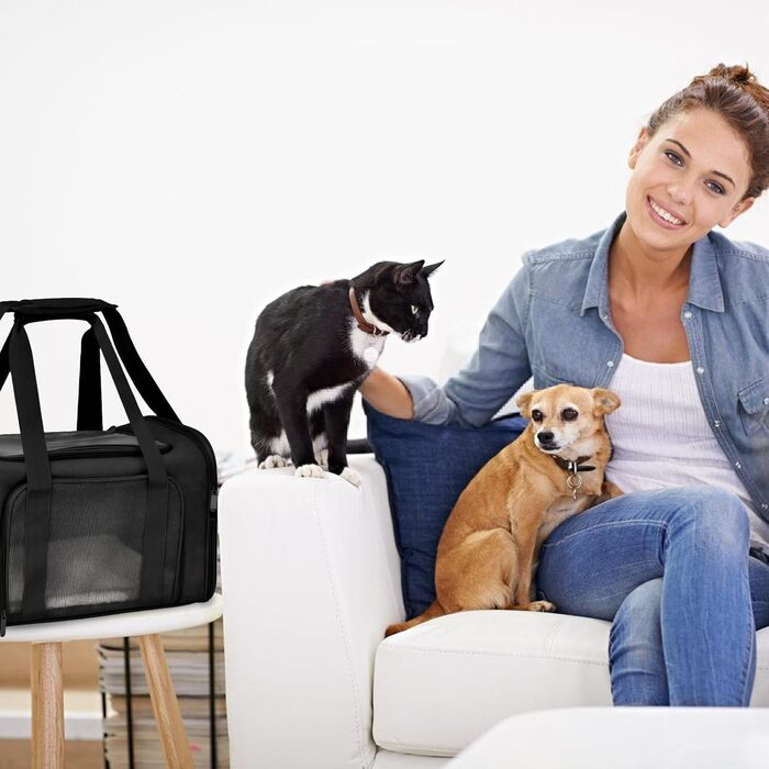 Транспортна переноска для котів WIYETY: переноска-торба для котів та маленьких собак, 3-6 кг, чорна, складана