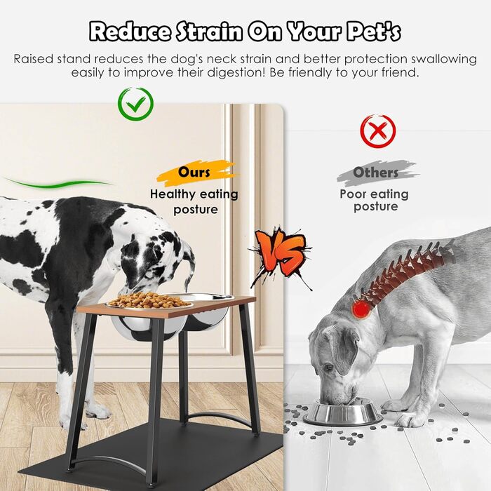 Підвищені годівниці для собак великих та надвеликих порід, з нековзною основою, об'єм 2.863 мл (46 см), коричневий колір.