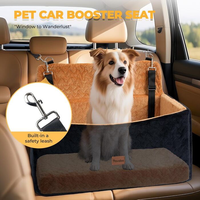 Автокрісло для собак великих та середніх порід до 27,2 кг – З піднятою передньою частиною (35,6 см), подушка з Memory Foam, знімний чохол (чорний/коричневий)