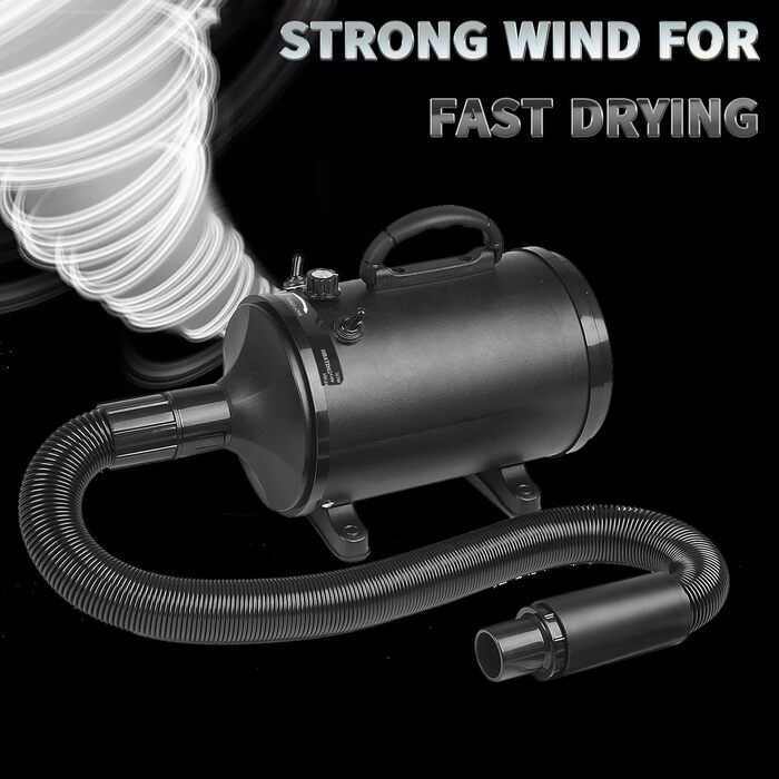 Професійний фен для собак 3200W з 4 насадками, чорний, для грумінгу