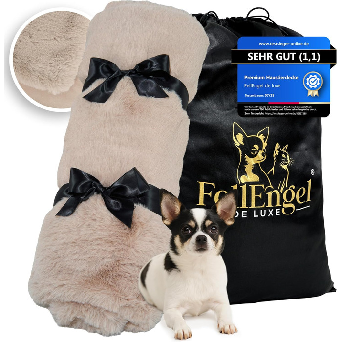 Плед для собак FellEngel de luxe® Premium, 100x70 см, веб-плюш, для собак та котів, килимок для тварин, ідеально для авто та дивану, прання, кашемір бежевий