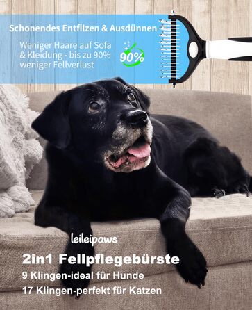 Щітка для собак та котів - двостороння щітка для видалення підшерстка та вичісування, 17/9 зубців, ручка Pinguin, для довгої та короткої шерсті, м'який догляд за шерстю та видалення підшерстка