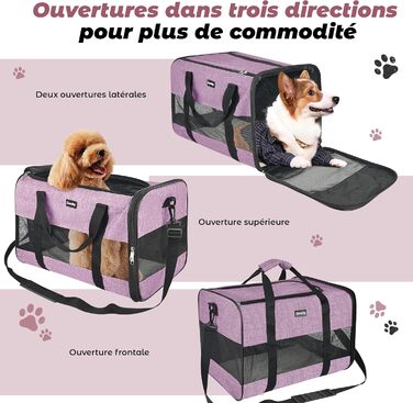 Транспортна сумка для котів та собак Zavothy, дихаюча, складна, з регульованим плечовим ременем, знімний плюшевий килимок (фіолетовий, L)