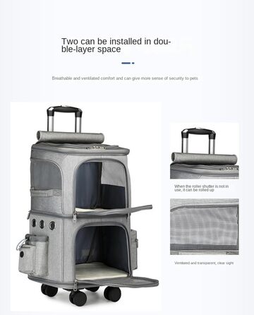 Рюкзак-переноска для кота та собаки з двома відділеннями та знімними колесами (сірий)