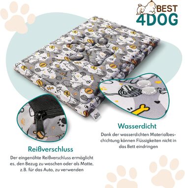 Килимок для собак FDM Puddy, 70x60 см, водонепроникний, з ефектом пам'яті, для маленьких собак, знімний чохол, миючий, сірий з жовтим