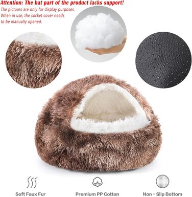 Кругле собаче ліжко NOYAL з капюшоном для маленьких та середніх тварин – плюшеве, м'яке, заспокійливе ліжко-печера для котів та собак (Large 27.5