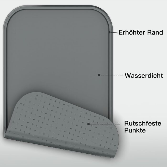 Підкладка під миски для котів та собак, силіконова, з високим бортиком, вологостійка, сіра