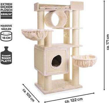Когтеточка для котів CanadianCat Victoria XXL, преміум, з двома гамаком, беж, 122x105x171 см
