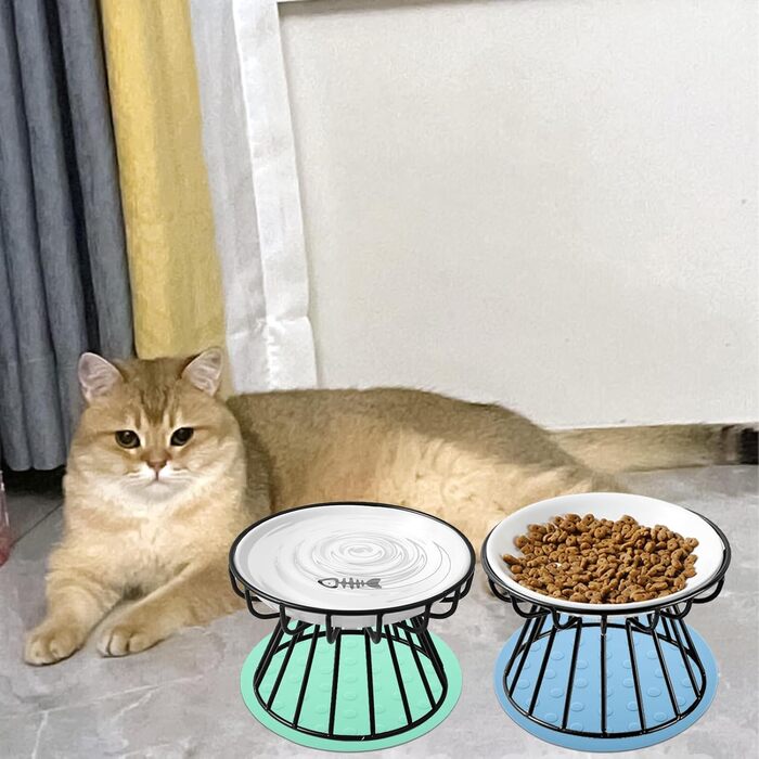 Набір мисок для котів 2 шт. з піднятою платформою, металевий каркас, анти-блювотні миски для котів та кошенят