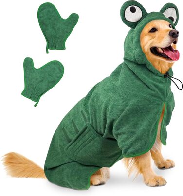 Рушник для собак Badeantel: м'який рушник з мікрофібри, швидковисихаючий, з регульованим коміром на липучці, для собак та котів (XL, зелений)