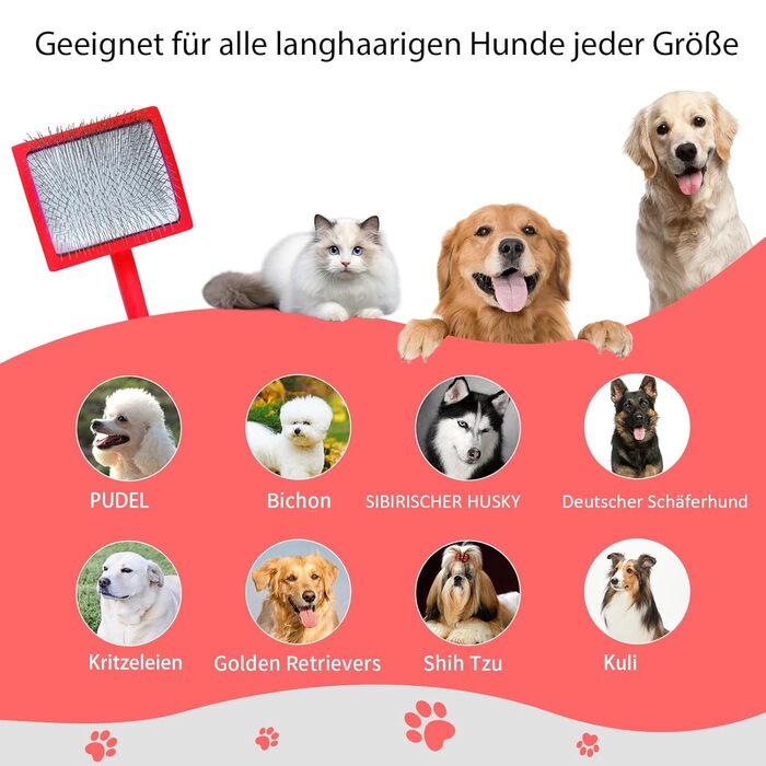 Щітка для вичісування собак та котів з довгим хутром (червона) - видаляє відмерле та підшерсток, з гребінцем