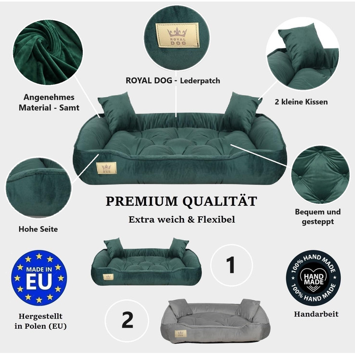 Крісло-ліжко для собак великих порід King Dog XL, 115 x 95 см, зелене, з велюру, ортопедичне, легко миється