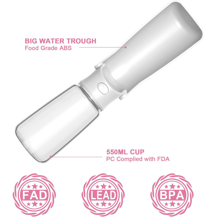 Складана пляшка для води для собак - портативна пляшка для тварин для собак та котів, для прогулянок, походів, подорожей (біла, 550 мл)