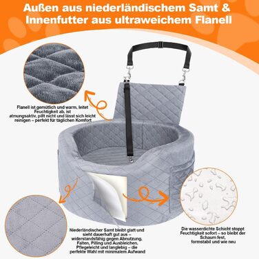 Автокрісло для собак - чорне автокрісло-бустер для маленьких собак з піною Memory Foam 28D, неслизька та вологостійка підкладка, переноска з кишенями для зберігання та ковдрою, сірий 02-Сірий