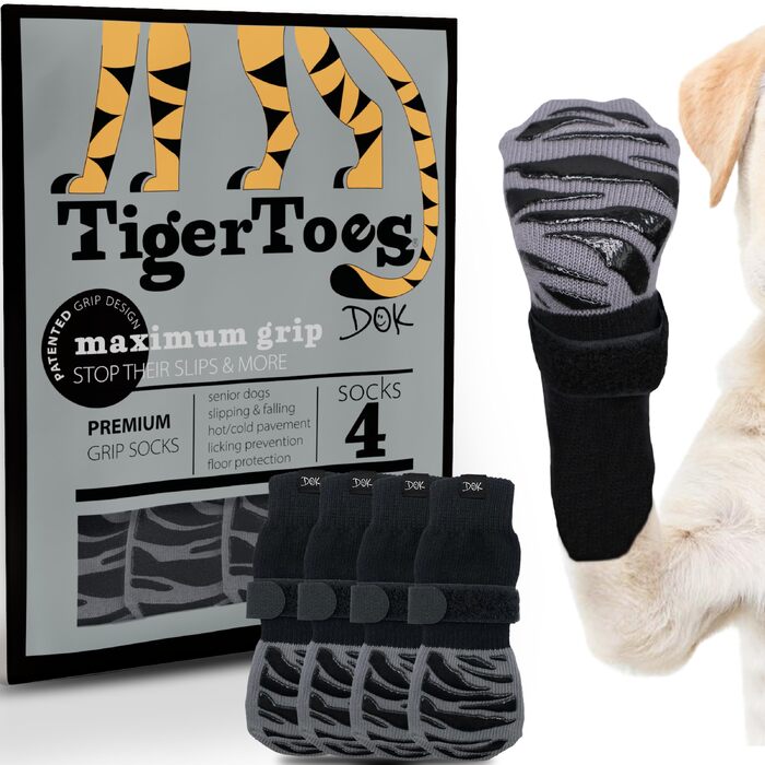 Протиковзкі шкарпетки для собак DOK TigerToes Premium для твердих підлог, посилений захват, захист лап від ковзання, розмір X-Large