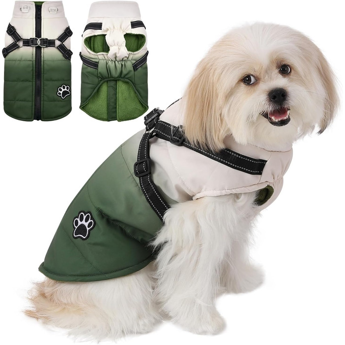 Зимова куртка для собак з повдцем, тепла спинка на блискавці, для малих, середніх та великих собак, вітронепроникна, світловідбиваюча (98-R,XXL)