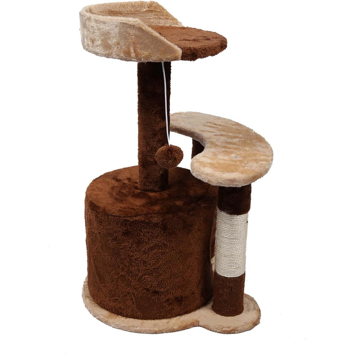 Дряпальня для котів Wiltec 67 см, чорно-біла з сизалю, платформа, будиночок та іграшковий м'яч, крізь котячий комплекс