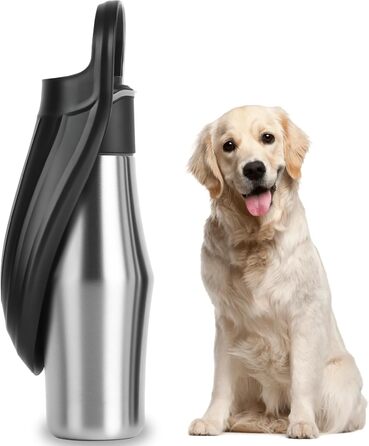 Водяна пляшка для собак на прогулянці - витокозахисна, з нержавіючої сталі, подвійні стінки, вакуумна ізоляція, 750 мл (Чорний)
