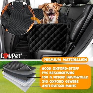 Захисний килимок Lovpet® для собак у машину 2в1: для заднього сидіння та багажника з боковим захистом та оглядовим вікном. Водовідштовхуючий, універсальний, чорний. В комплекті аксесуари.