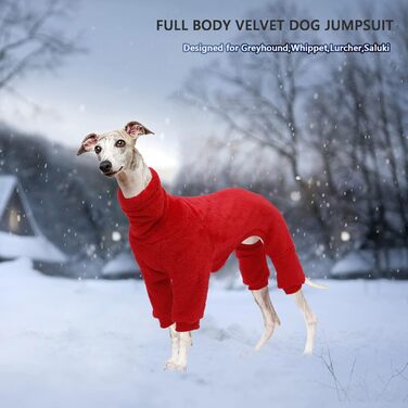 Теплий флісовий халат для грейхаундів, одяг для віппетів з ніжками, вітронепроникний собачий комбінезон з коміром-стійкою, флісовий собачий піжамний костюм, супер теплий зимовий пуловер для віппетів, Лурчерів, Салускі, червоний XXL