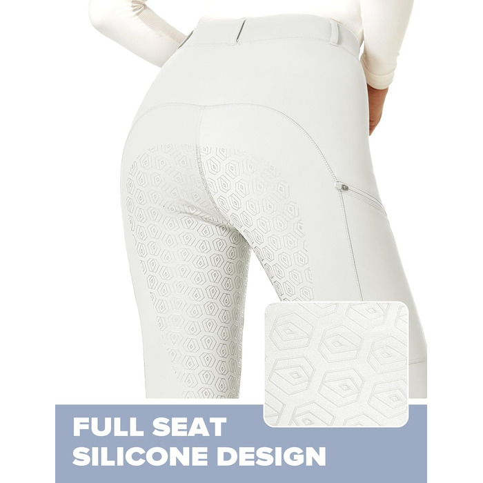 Легінси для верхової їзди FitsT4 для жінок та дівчаток, білі, з повним силіконовим покриттям, кишенею для телефону та петлями для ременя. Ідеально для верхової їзди та тренувань коней. Розмір M