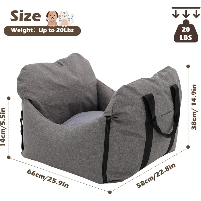 Автомобільний лежак для собак, знімний та миючий, неслизький, для маленьких та середніх собак, з ременями безпеки та бічними кишенями, підходить для будь-якого авто