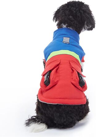 Зимовий теплий пуховик для собак з протекторними отворами, вітронепроникна куртка для холодної погоди, бавовна, костюм для цуценят, маленьких та середніх собак, розмір XL (S: Обхват грудей: 34 см/13.3 дюйма, Стиль 4: Червоний, Синій)