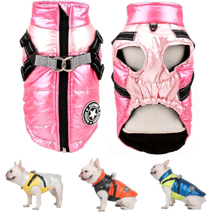 Водонепроникна зимова куртка для собак та котів SALLLEE LUCKY STORE з кільцем D, рожева, XL